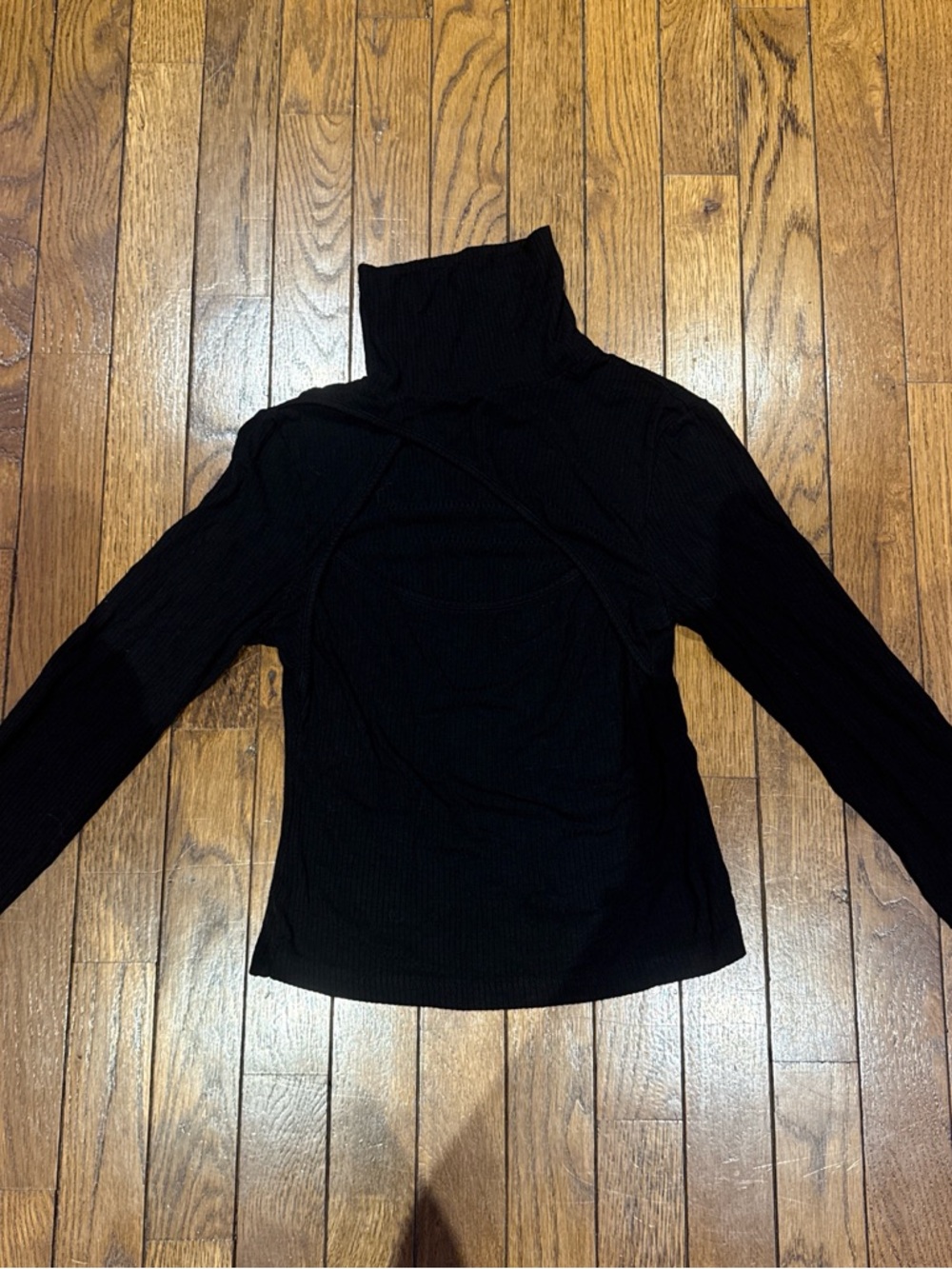 Black Ribbed Turtleneck Long Sleeve Top
